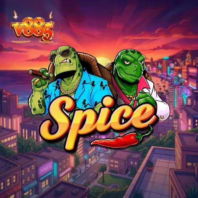 Interface colorida e dinâmica do slot Spice com temática de tartarugas